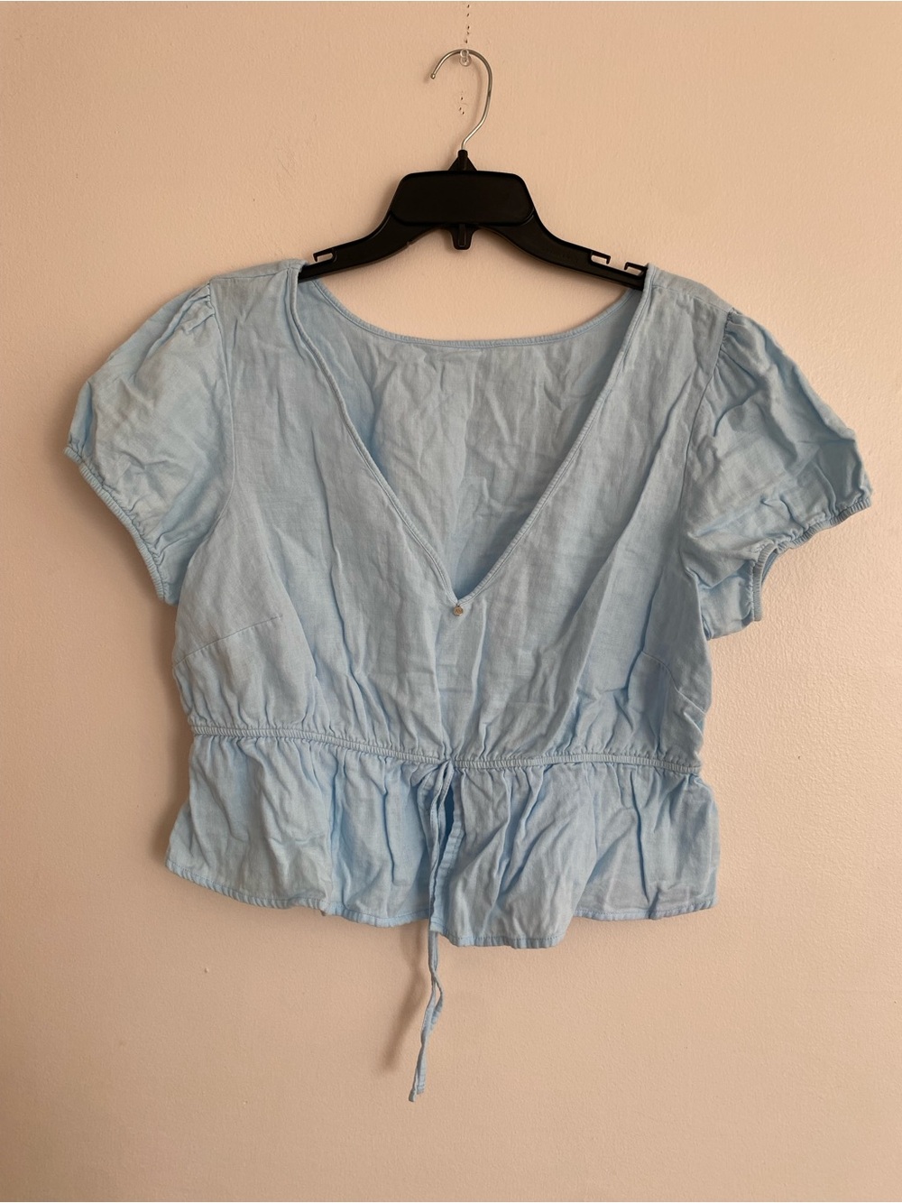 Adore Me Light Blue V-Neck Drawstring Peplum Top